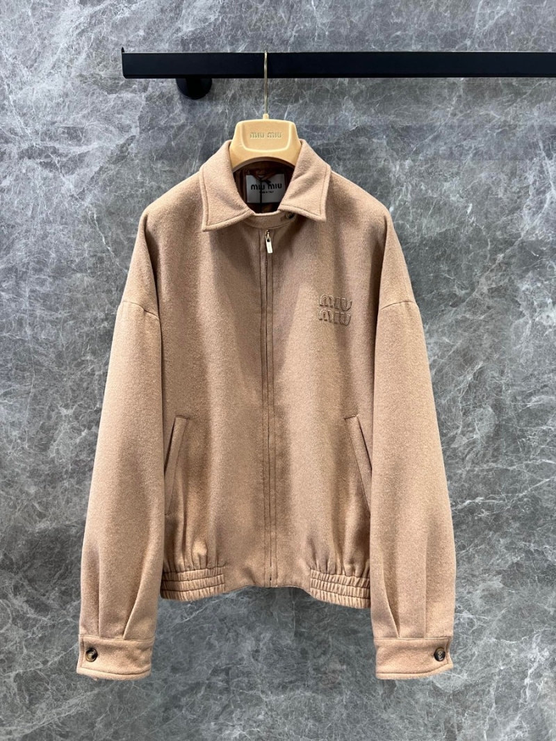 Miu Miu 24 FW Camel Wool Zipper Jacket. Camel