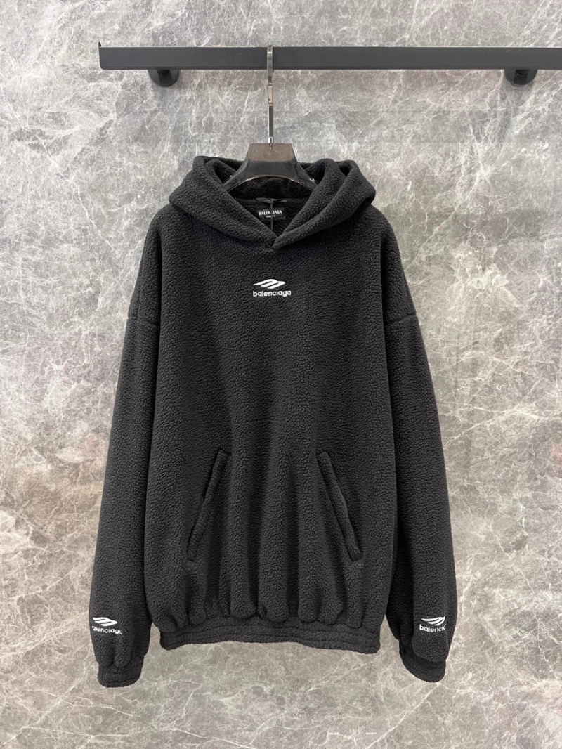 Balenciaga 24FW Oversized Fleece Embroidered Hoodie - Black