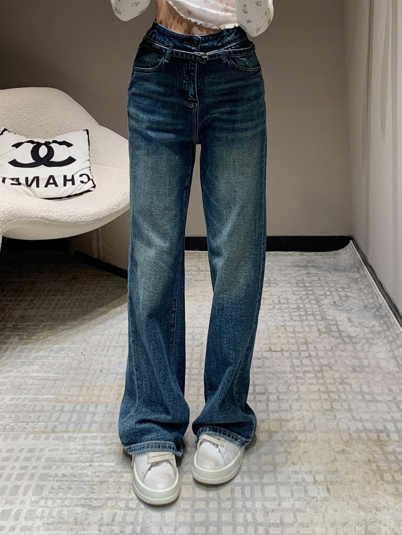 Balenciaga 24FW Autumn/Winter Collection Stylish Leather Tag Straight-Leg Denim Pants. Blue