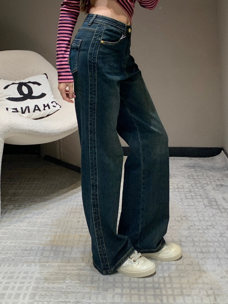 Chanel 24FW Fall/Winter Collection Comfortable Stretch Denim Straight-Leg Pants - Blue
