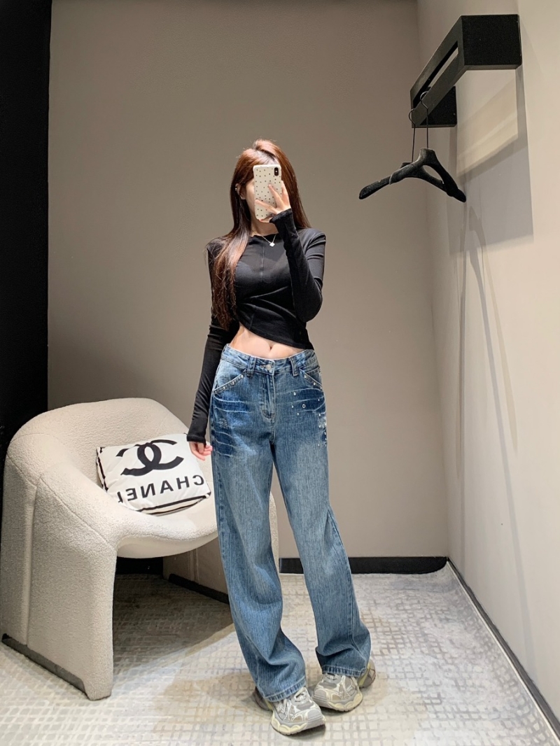 Balenciaga 24FW Fall/Winter Collection Studded Straight-Leg Denim Jeans – Blue