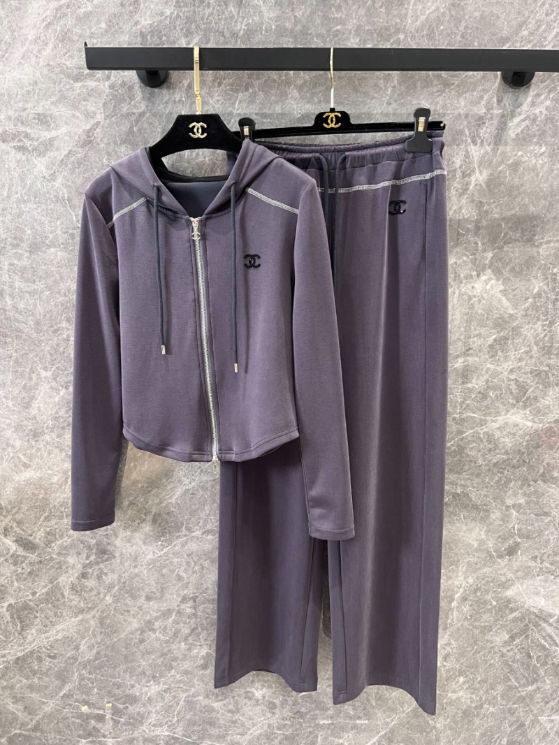 Chanel 25SS Spring/Summer Chic Logo-Embroidered Tracksuit Grey