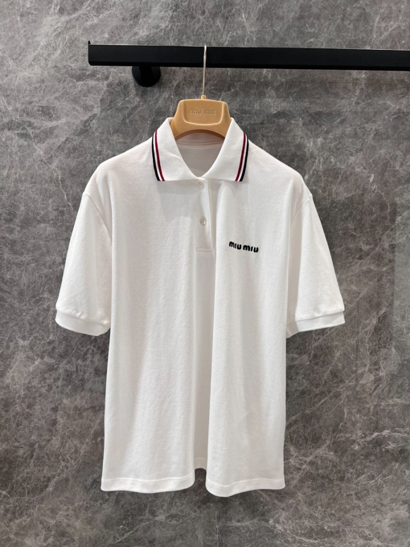 Miu Miu 25SS Spring/Summer Classic Embroidered Polo Shirt White