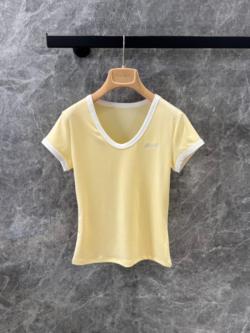 Miu Miu 25SS Spring/Summer Slim-Fit Embroidered T-Shirt Yellow