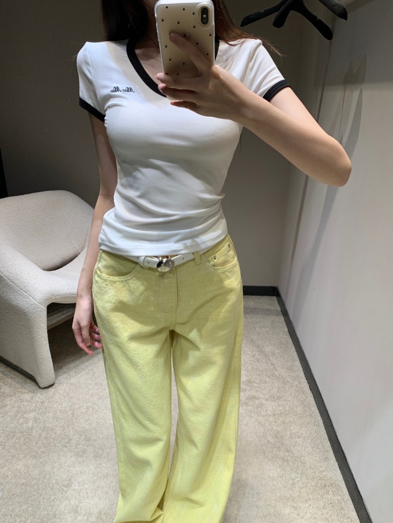 Miu Miu 25SS Spring/Summer Slim-Fit Embroidered T-Shirt White