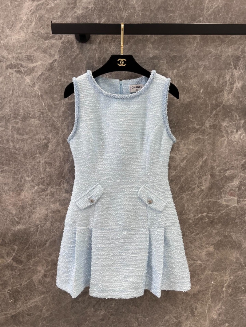 Chanel 25P Spring/Summer Elegant Tweed Sleeveless Dress Light Blue