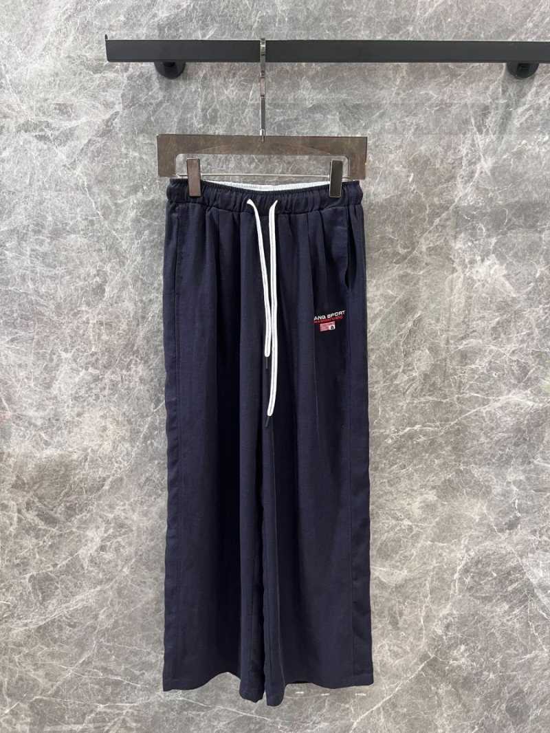 Alexander Wang 25SS Spring Summer Effortless Embroidered Wide-Leg Pants Solid. Navy