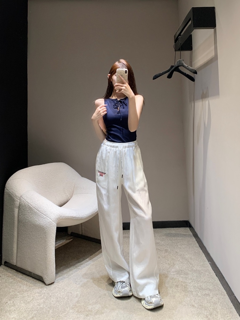 Alexander Wang 25SS Spring Summer Effortless Embroidered Wide-Leg Pants Solid. White