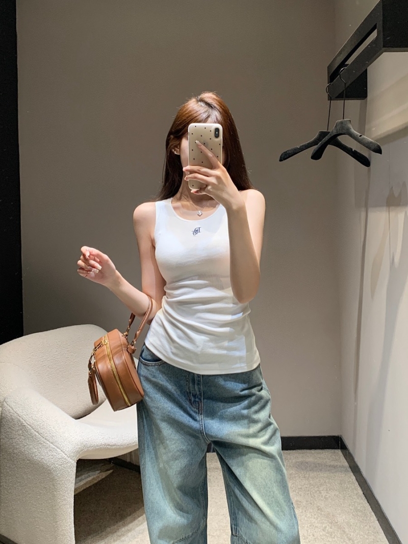 Dior 25SS Spring Summer Chic Embroidered Tank Top White