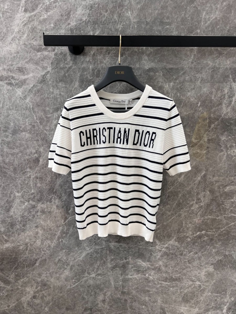 Dior 25SS Spring/Summer Chic Striped Jacquard Knit Top White