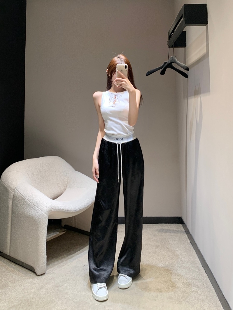 Loewe 25Ss Spring/Summer Chic Satin Logo-Embossed Casual Pants in Black