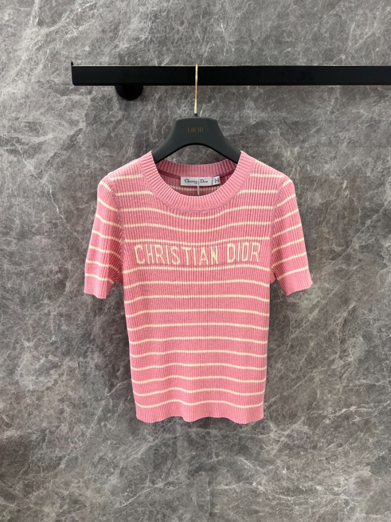 Dior 25SS Spring/Summer Elegant Striped Knit Top Pink
