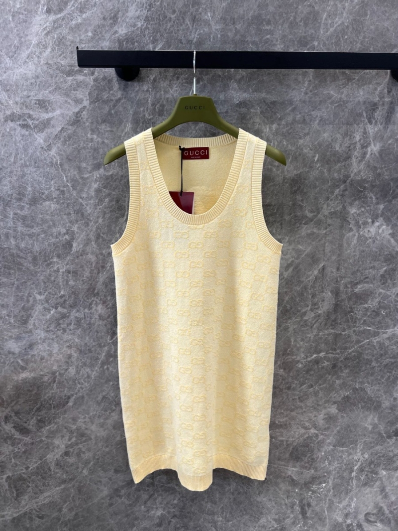 Gucci 25SS Spring/Summer Luxe Logo Sleeveless Knit Dress Beige
