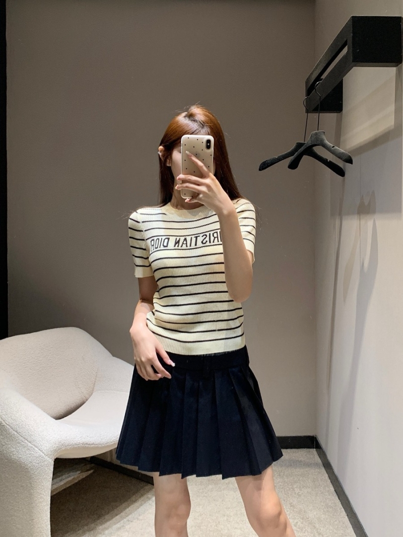 Dior 25SS Spring/Summer Elegant Striped Knit Top Cream