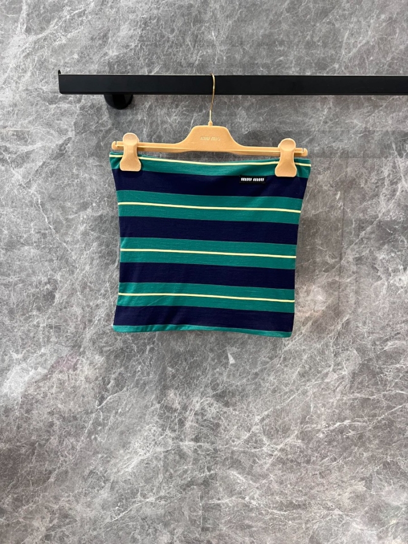 Miu Miu 25SS Spring/Summer Chic Striped Tube Top Navy with Teal