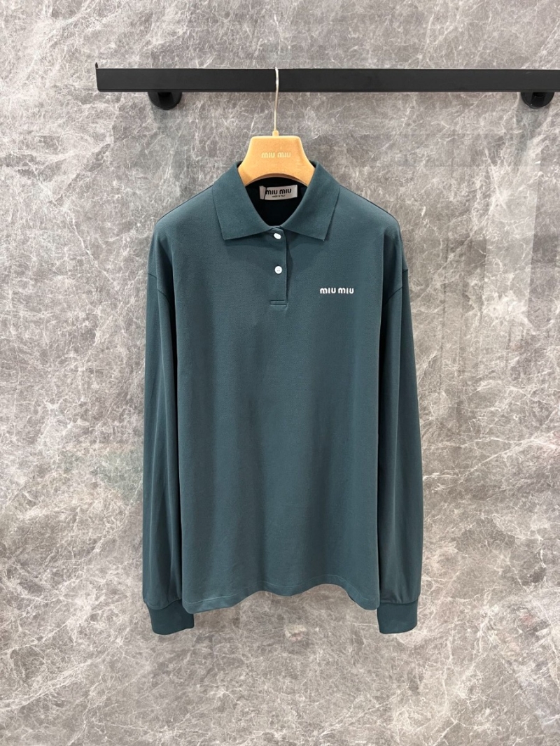 Miu Miu 25SS Spring/Summer Oversized Embroidered Polo Shirt Teal