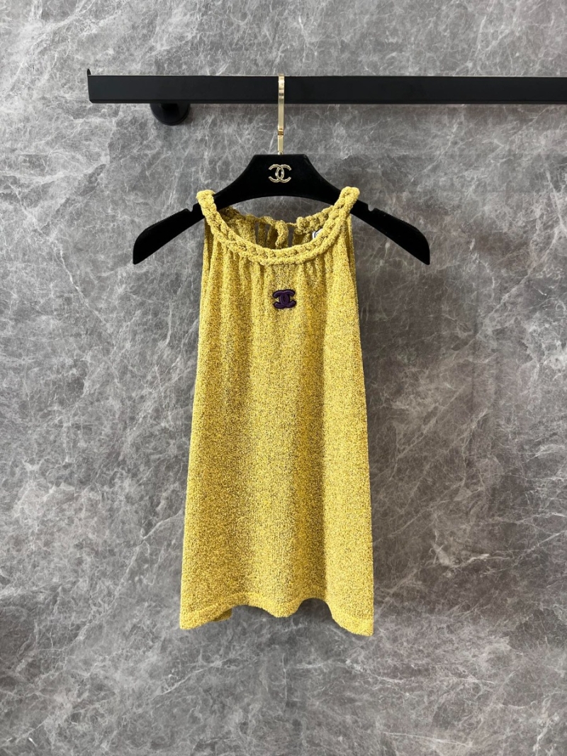 Chanel 25SS Elegant Woven Halter Tank Top Yellow