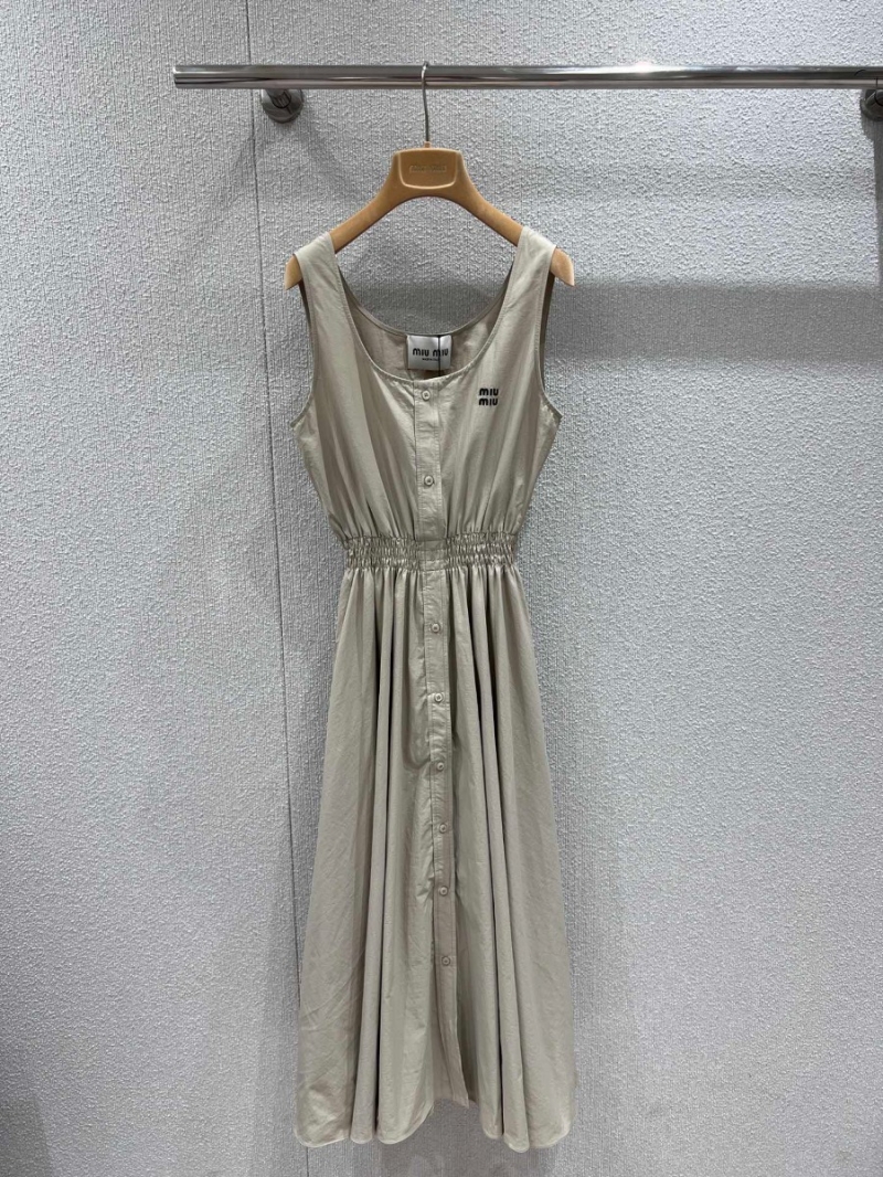 Miu Miu 25SS Elegant Embroidered Dress Beige