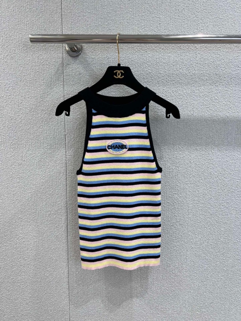Chanel 25SS Vintage Striped Halter Tank Rainbow