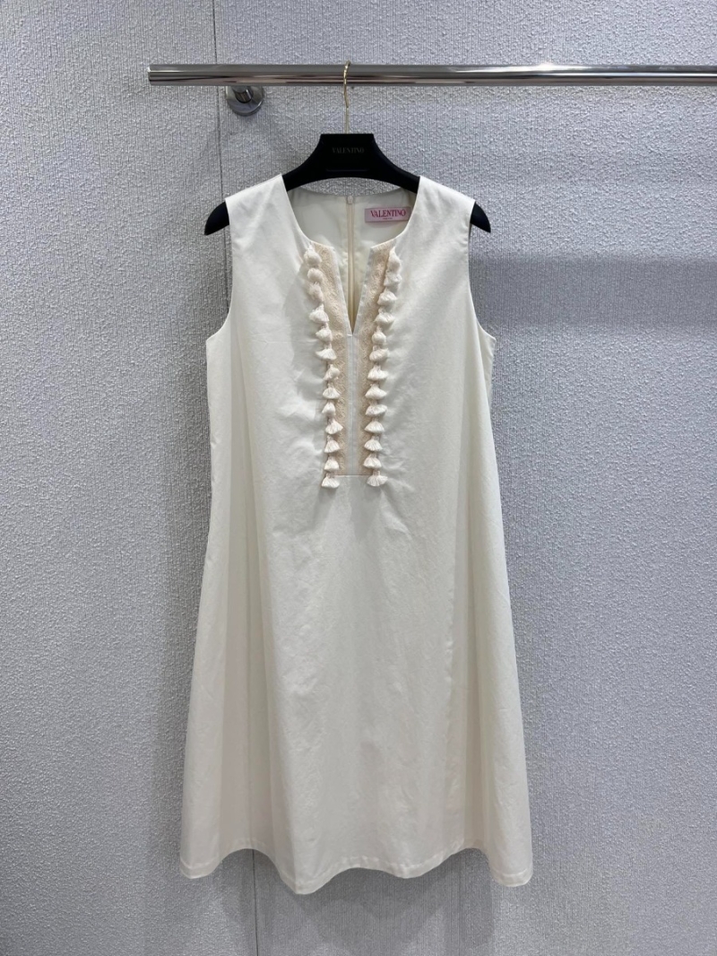 Valentino 25SS Roman Fringe Sleeveless Dress Beige