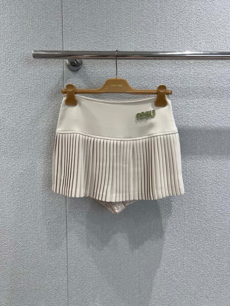 Miu Miu 25SS Elegant Rhinestone Pleated Skirt Beige