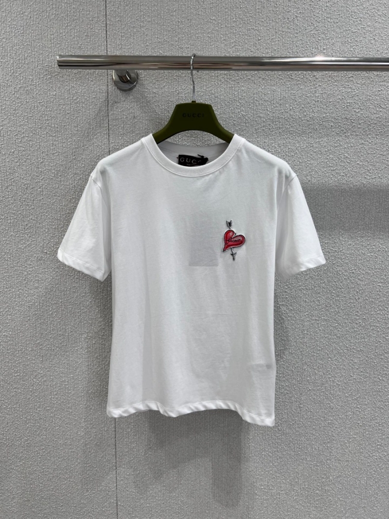 Gucci 25SS Charming Embroidered Heart Short-Sleeve White