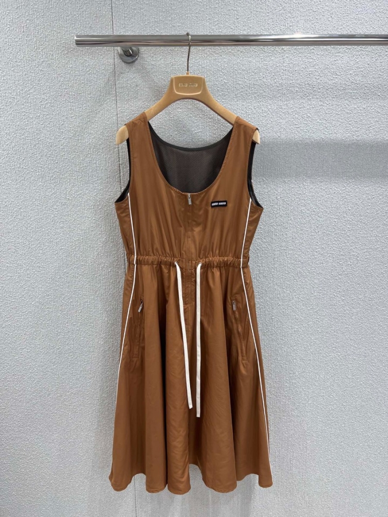 Miu Miu 25SS Stylish Logo Sleeveless Dress Brown