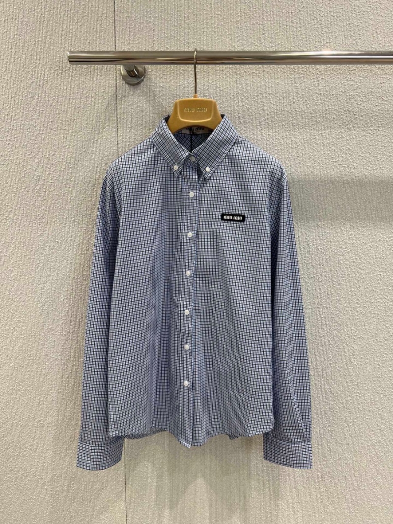 Miu Miu Exclusive Blue Plaid Logo Button-Up Shirt - Limited Edition