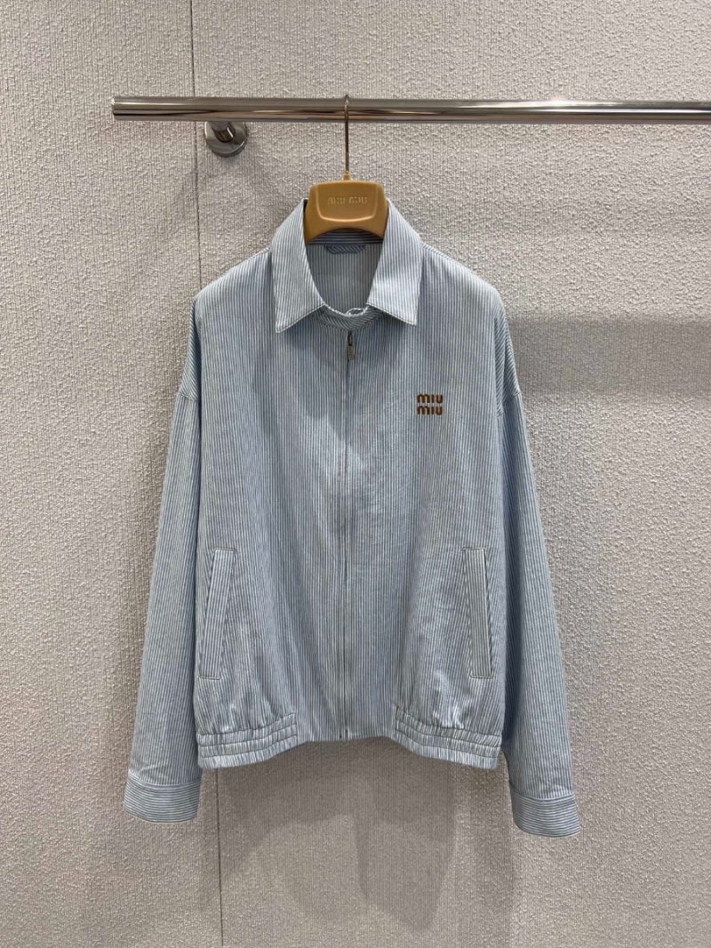 Miu Miu Unisex Spring Summer Exclusive Washed Stripe Denim Jacket