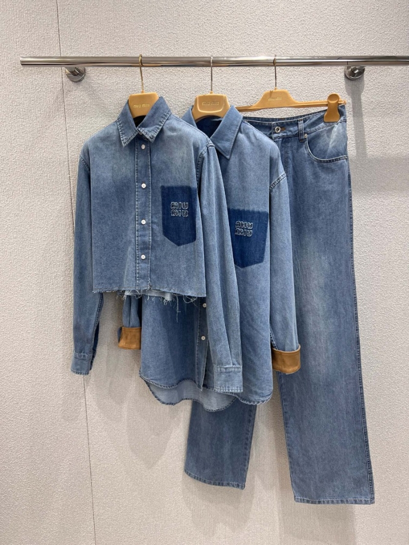 Miu Miu Exclusive Washed Blue Denim Cropped Jacket Shirt - Limited Edition