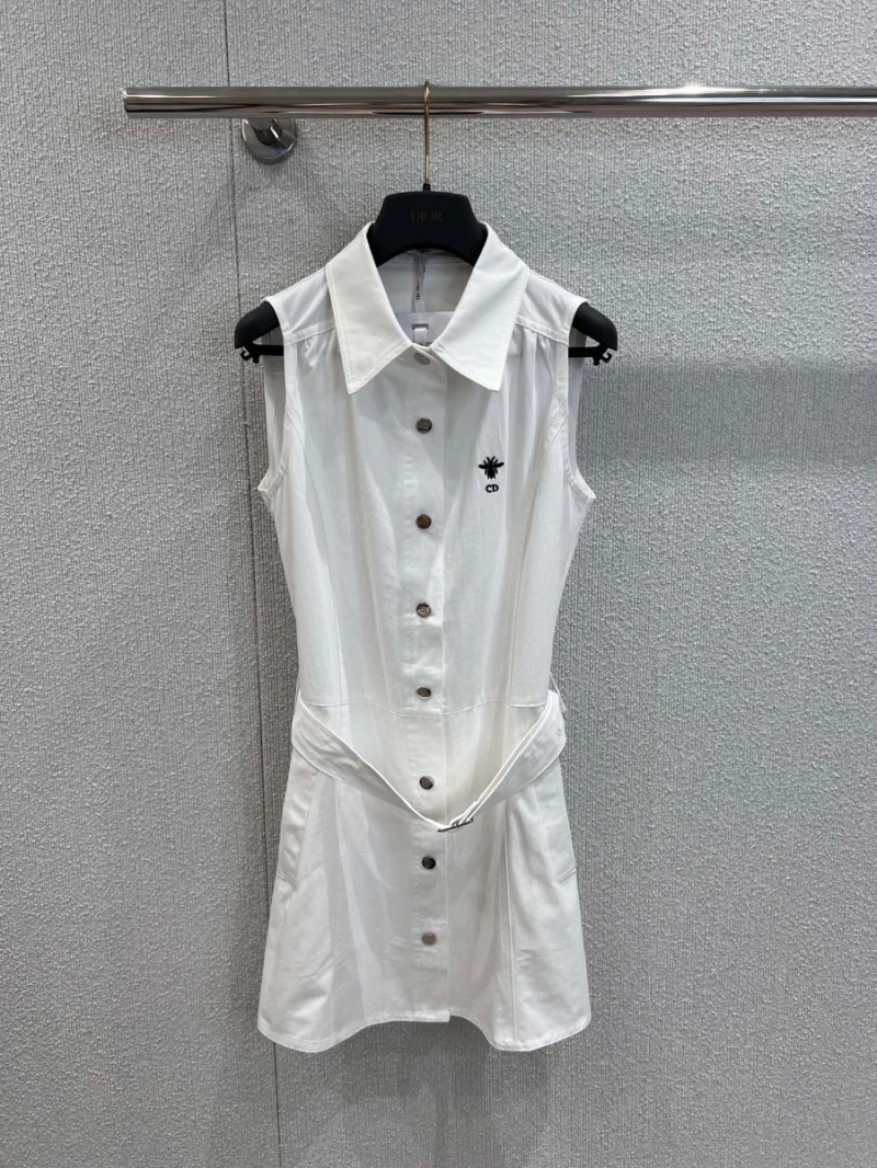 Dior Exclusive Bee Embroidery Denim Belted Vest Dress