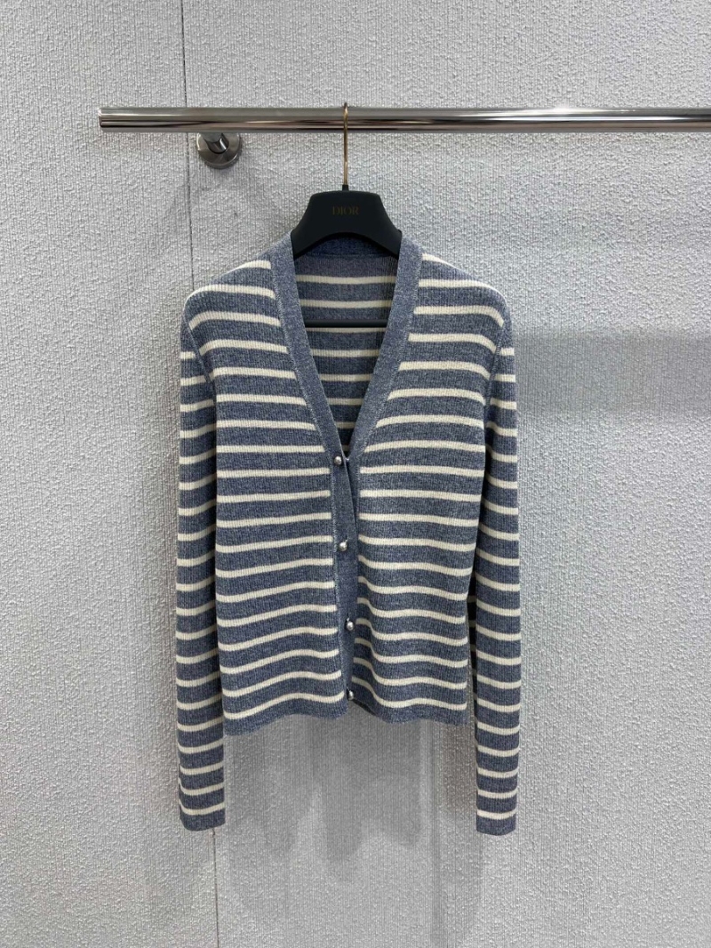 Dior 25SS Contrast Stripe Ultra-Thin Linen Knit Cardigan Grey