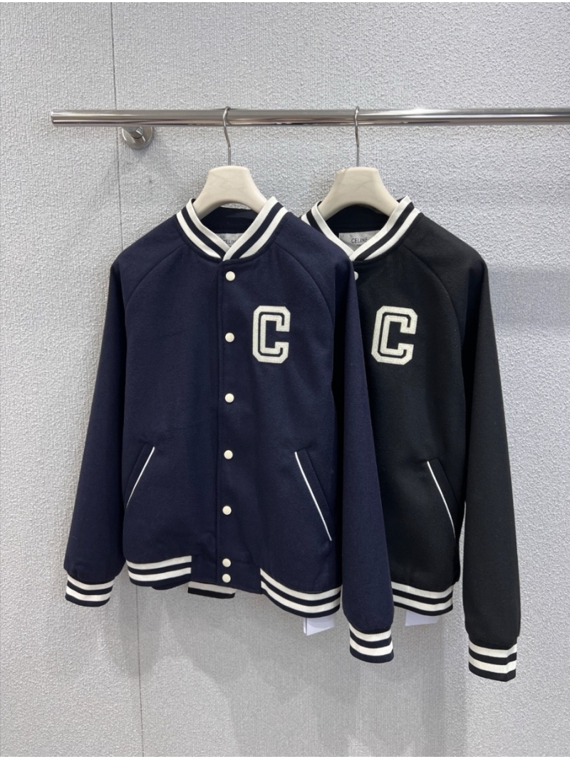 Celine Navy Wool-Blend Embroidered Logo Bomber Jacket | Luxe Unisex Casual Outerwear