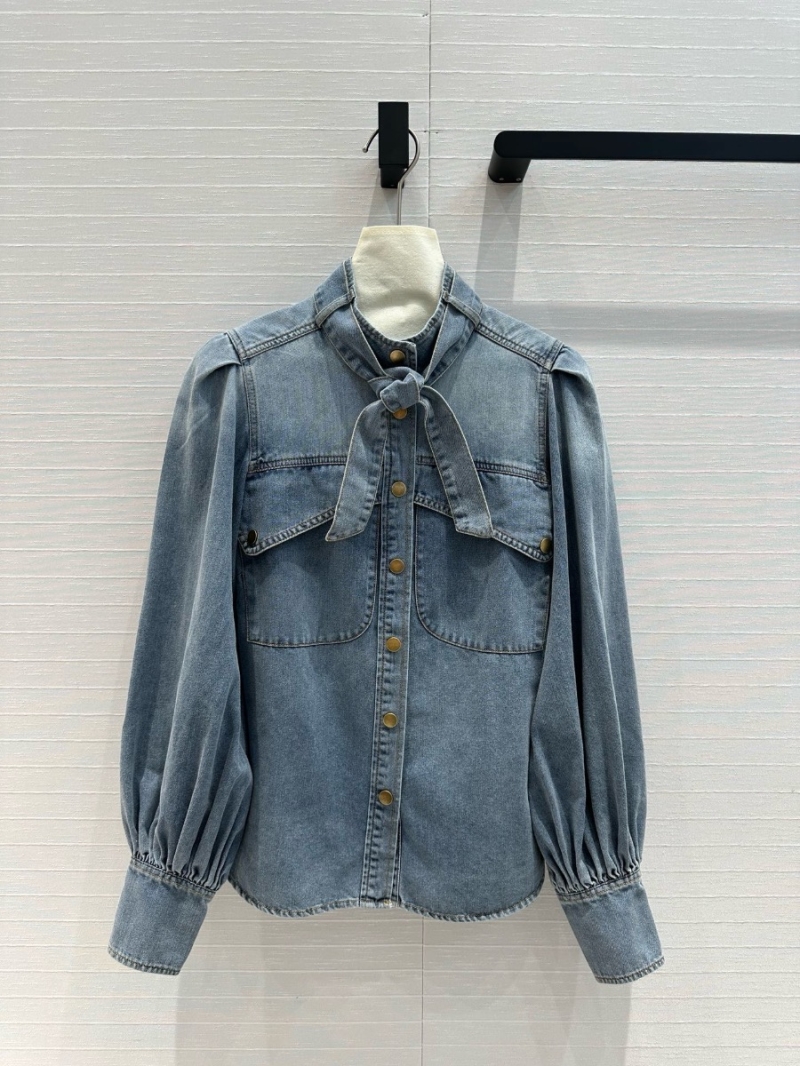 Zimmermann Resort Collection Tie-Neck Denim Pocket Shirt