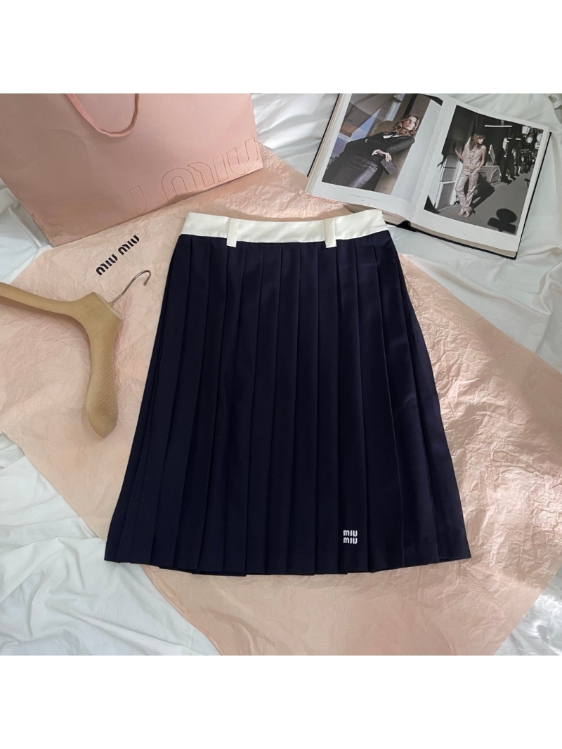 Miu Miu Pleated Wool Midi Skirt – Timeless Elegance in Navy Blue