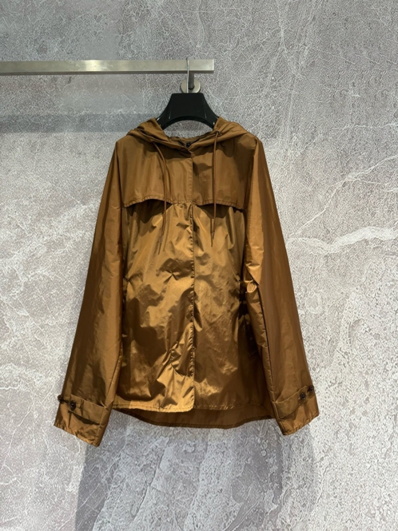 Prada Caramel Trench Coat - Lightweight Nylon Oversized Hooded Jacket