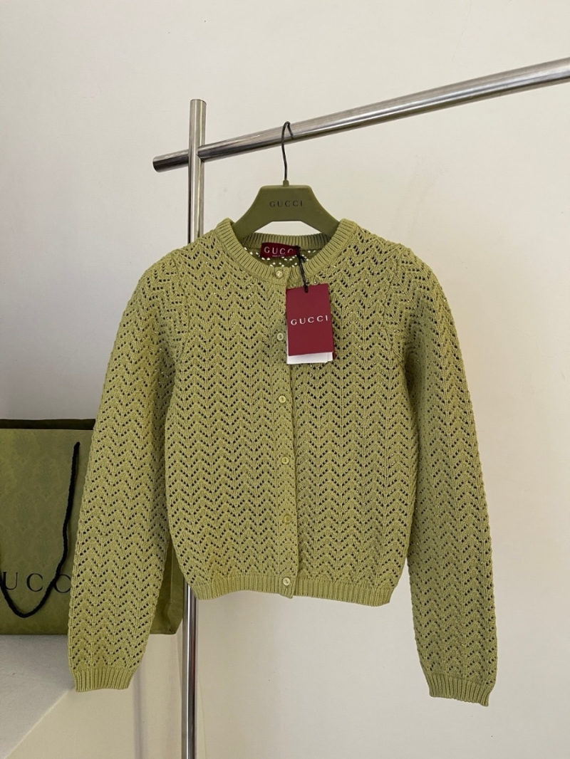 Gucci Spring 2025 Hollow Knit Cardigan – Elegant Lime Green