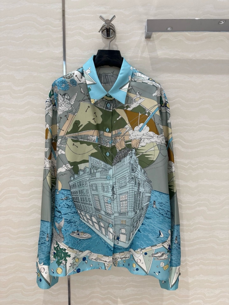 Hermes Cruise Party Series Imported Silk Print Shirt