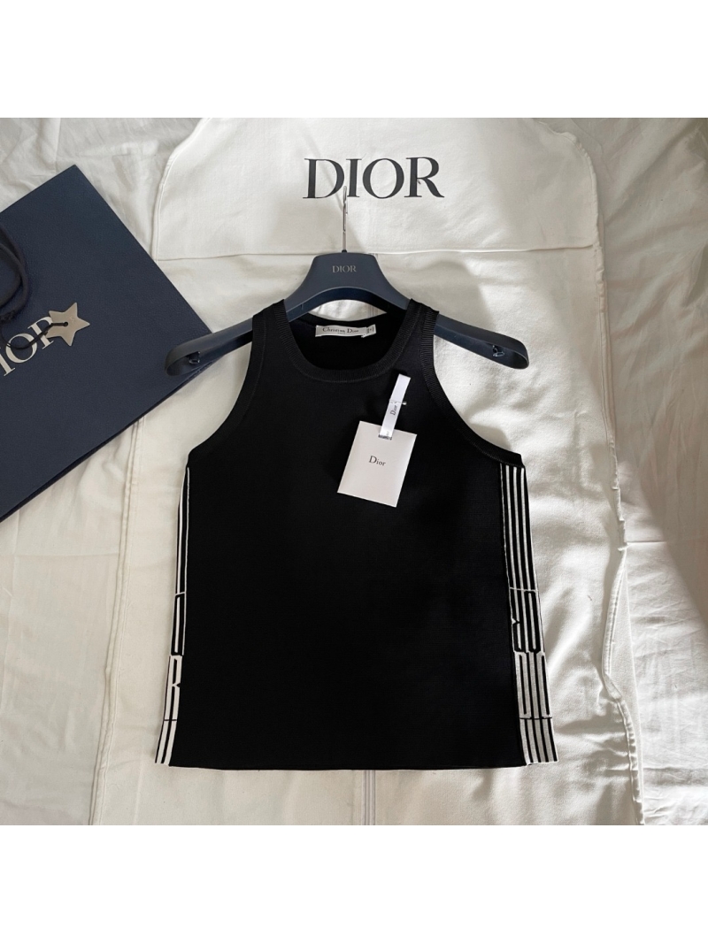 Dior 2025 Spring/Summer Chic U-Neck Tank Top in Monochrome. Black