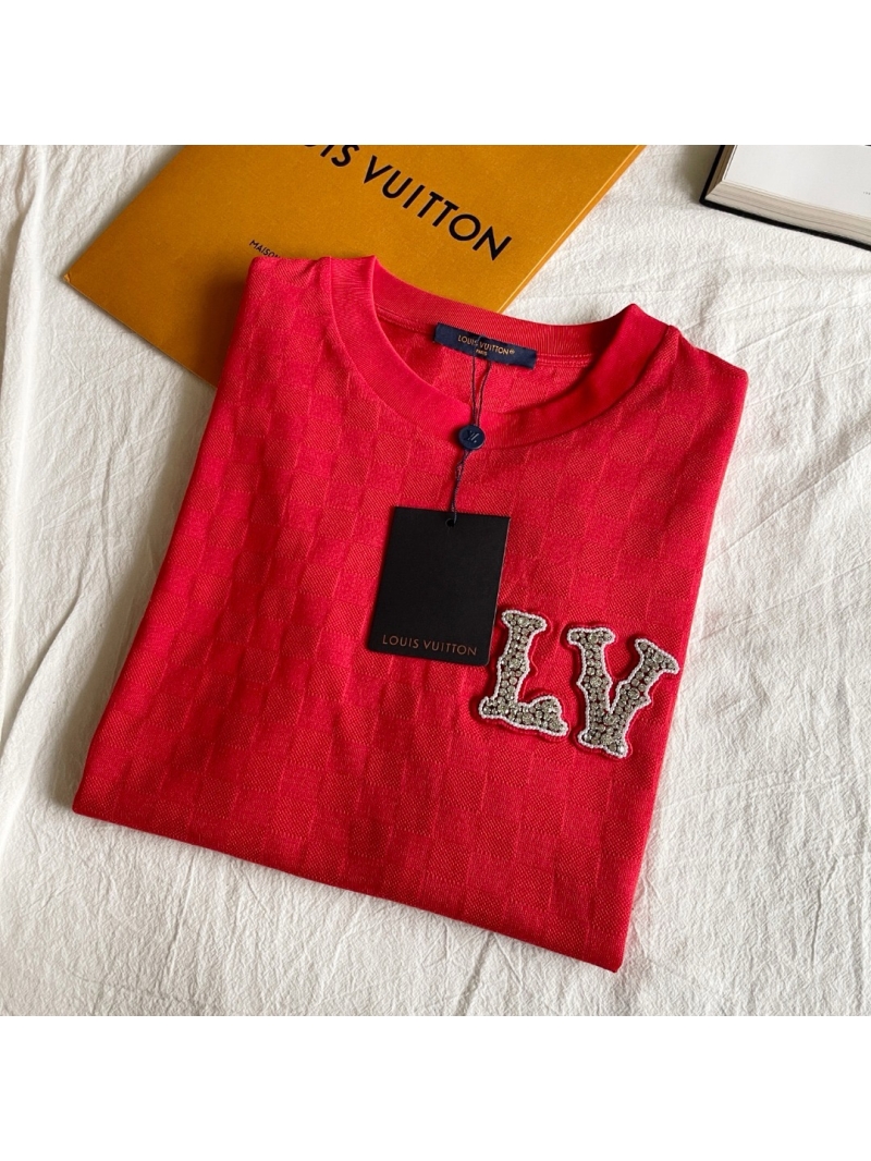 Louis Vuitton LV Unisex Checker Pattern Beaded Short-Sleeve T-Shirt