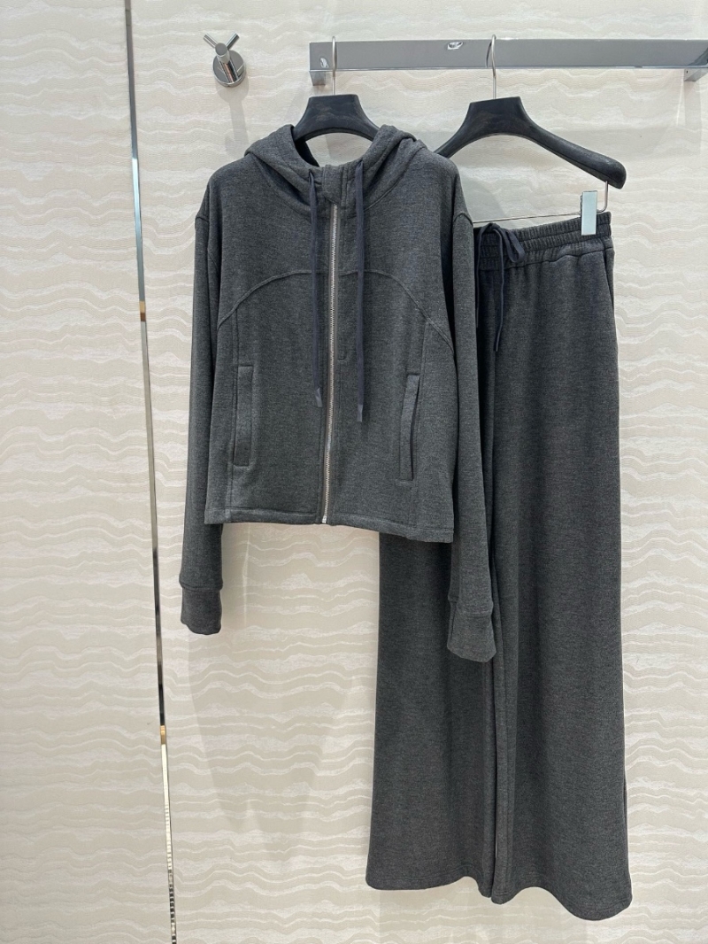 Alexander Wang Cotton-Blend Hoodie and Wide-Leg Pants Set Grey