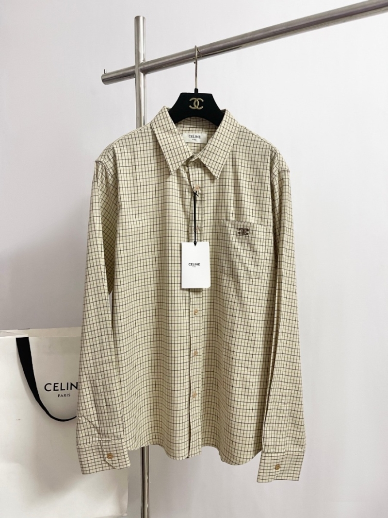 Celine Unisex Tartan Check Shirt with Embroidered Logo