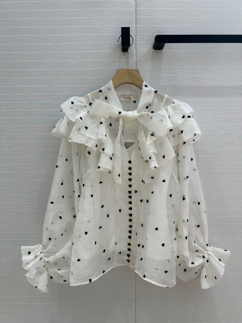 Zimmermann 2025 Early Spring Heart Embroidered Linen Lantern Sleeve Blouse White