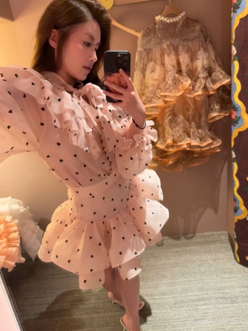 Zimmermann 2025 Early Spring Heart Embroidered Linen Ruffle Skirt Pink