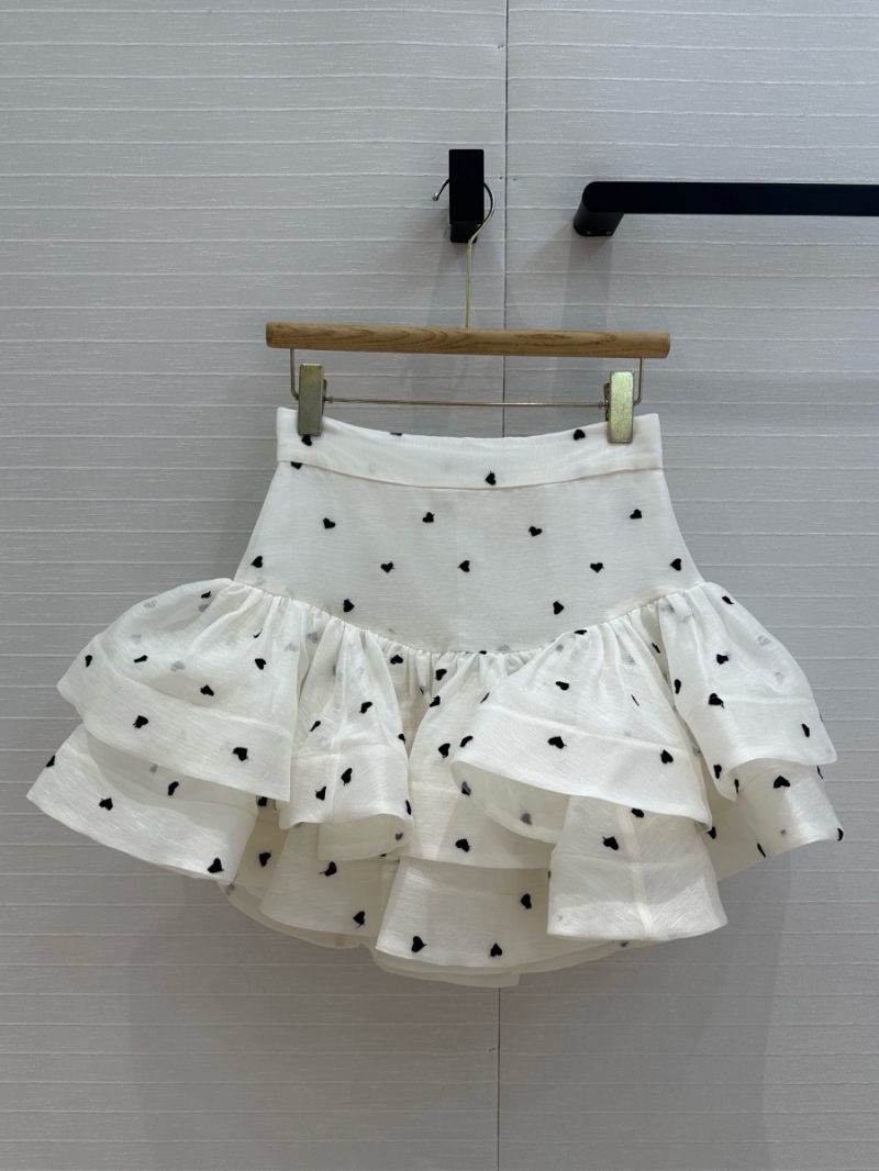 Zimmermann 2025 Early Spring Heart Embroidered Linen Ruffle Skirt White