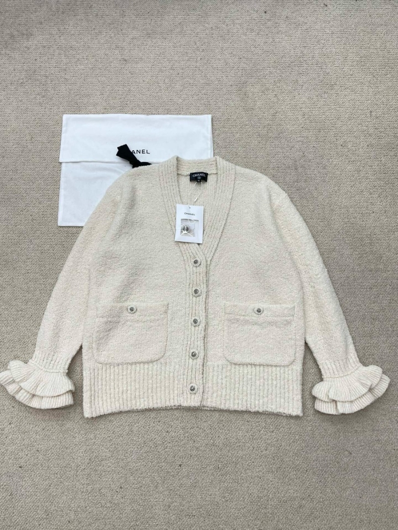 Chanel 24k Duveier Collection Knit Cashmere Wool Cardigan Creme