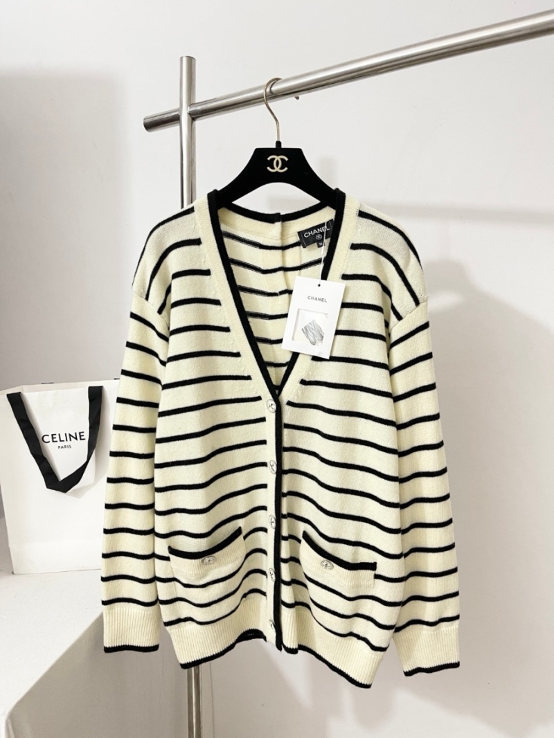 Chanel 25SS Coco Girl Yellow Striped V-Neck Long Cardigan – Elegant Oversized Fit