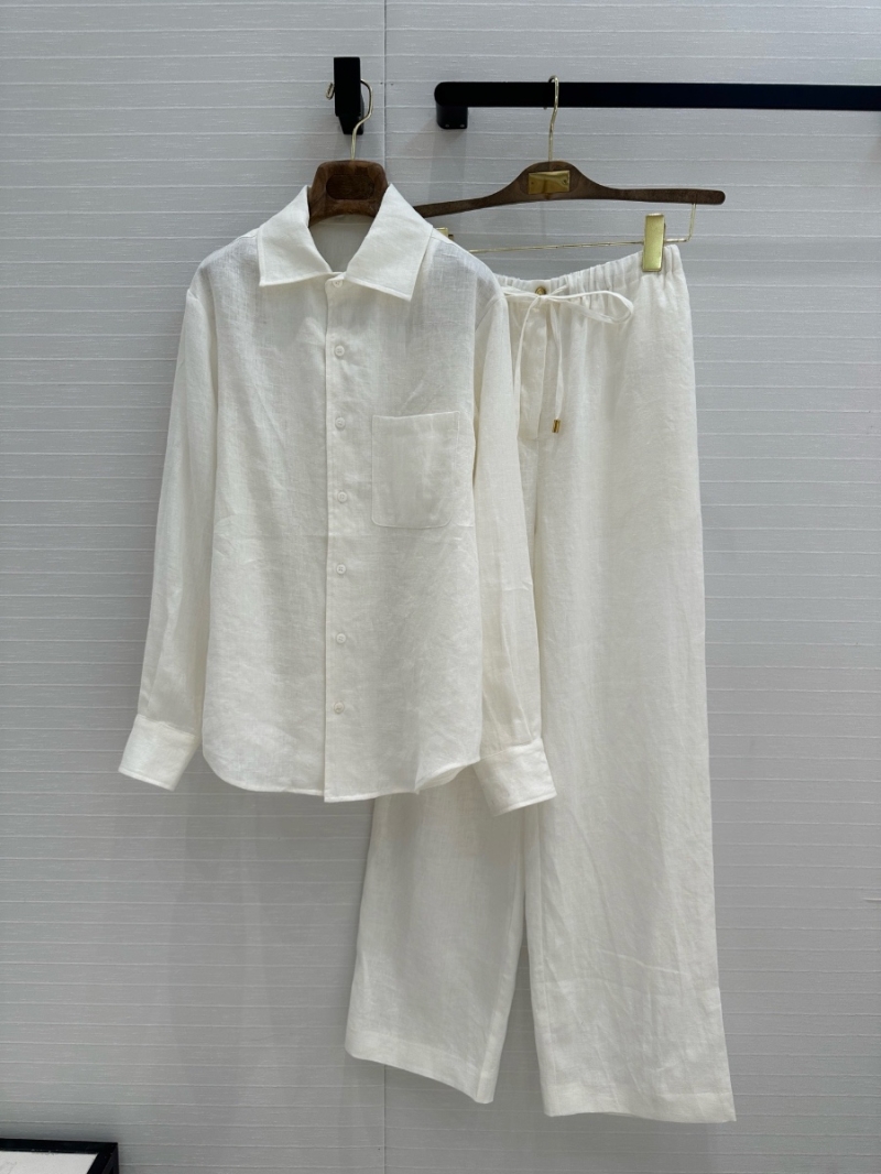 Loro Piana 2025 Early Spring Minimalist Linen Wide-Leg Pants White