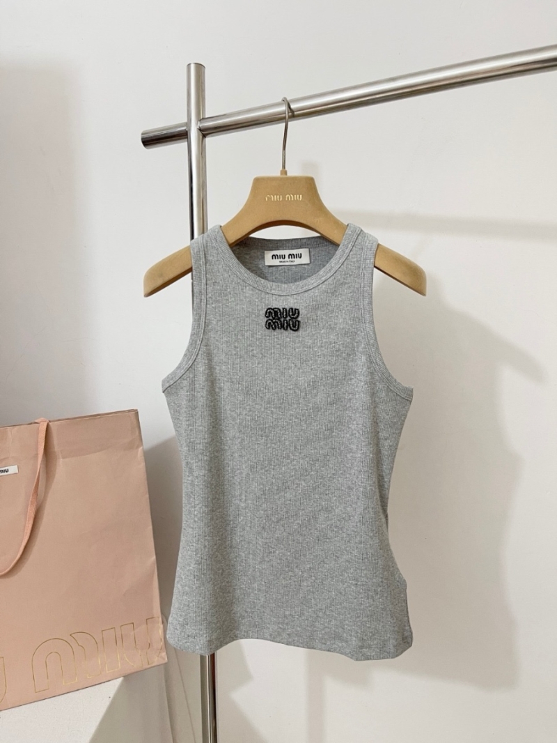Miu Miu Spring 2025 Rhinestone Logo Ribbed Tank Top – Summer Limited Edition