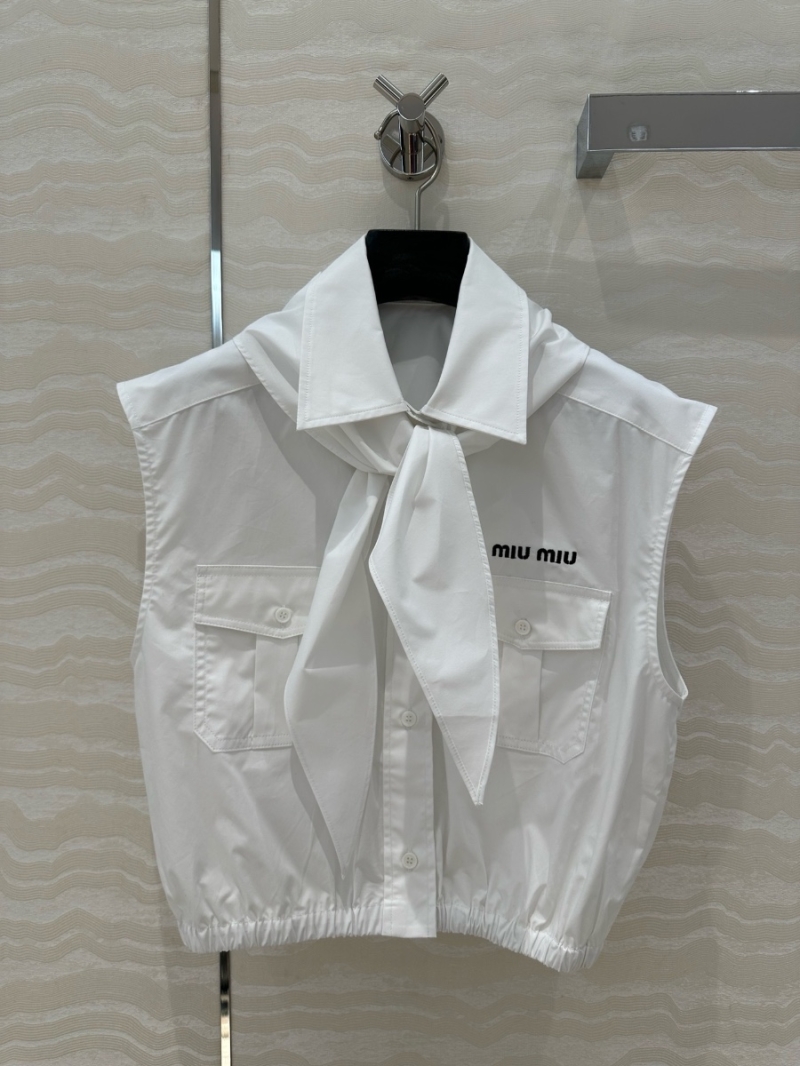 Miu Miu 2025 Spring/Summer Scout-Youthful Bow-Tie Vest Shirt White